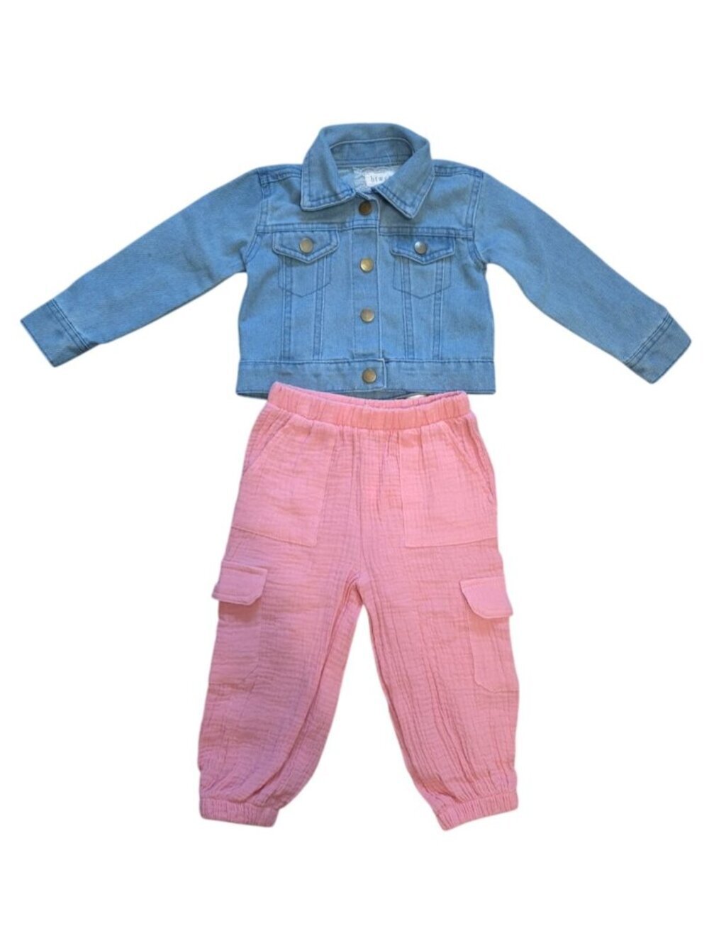 Btween Baby Girl Denim Jacket Pink Jogger Set 18M 2Pc Outfit NWT.